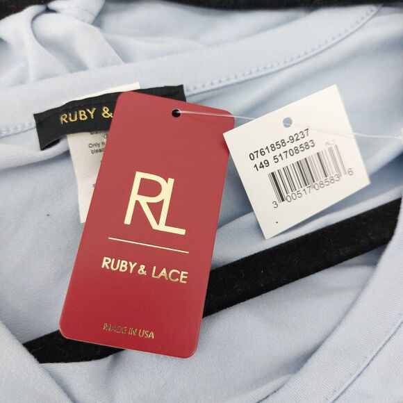 Ruby & Lace Light Blue Top Tee flowers mushrooms Keep it happy Smile Plus Sz 1X - Picture 13 of 14